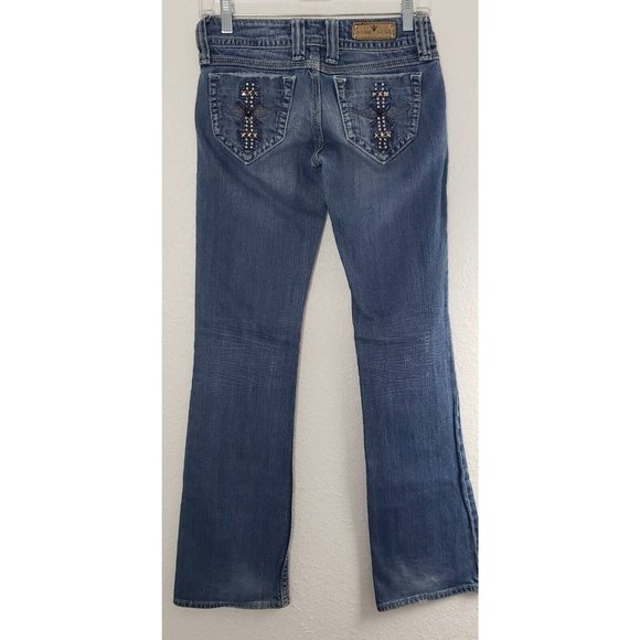 Miss Me Womens Bootcut Jeans Blue Embellished Studs Sang Real Only the Chosen 25 - Picture 1 of 9